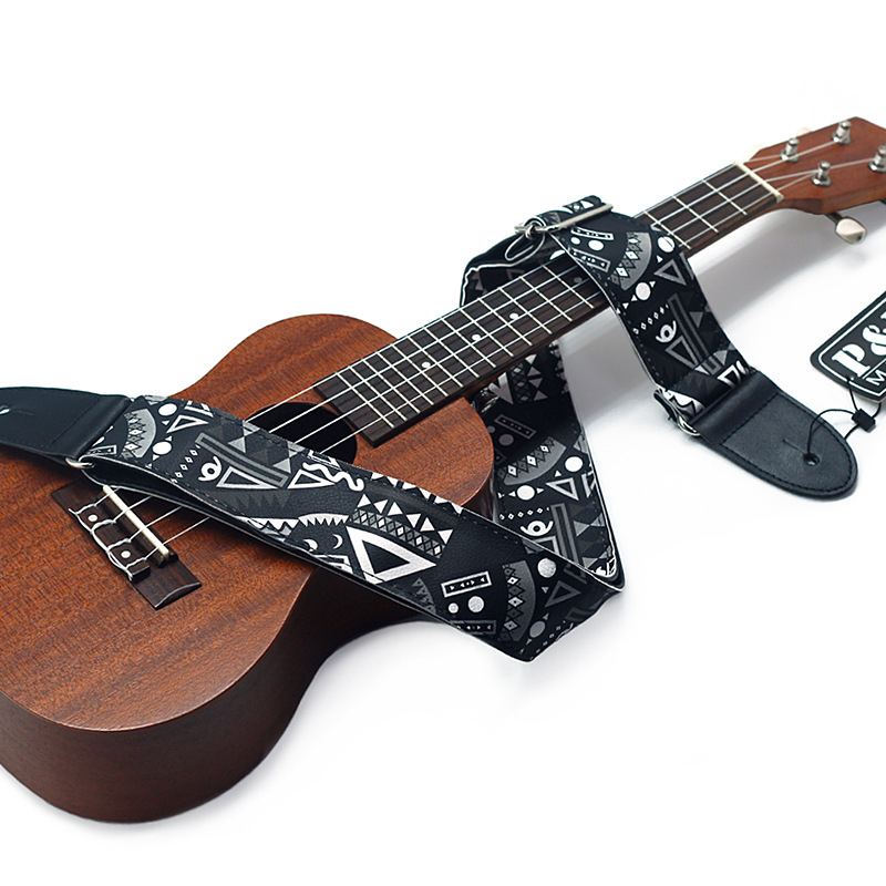 detalles de la Correa de Grafitis Urbanos para Banjo, Ukulele o Guitarra Acústica de color negro