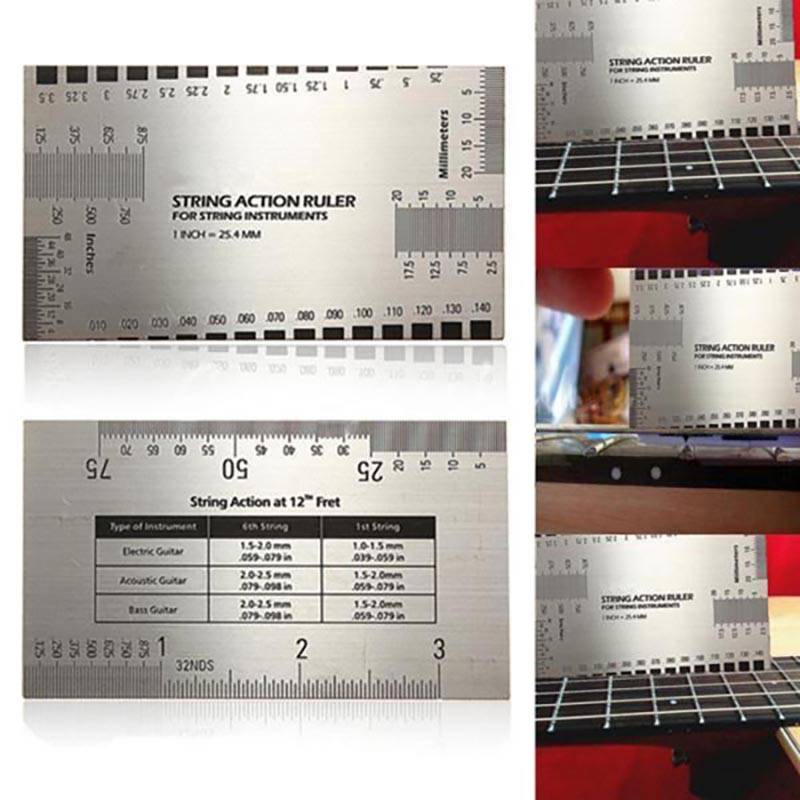 Regla de Medición para Guitarra, Regla de Acción para Cuerdas de Guitarra, Regla de Trastes, Herramienta de Medición Multifuncional para Guitarra