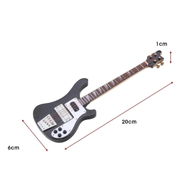 Abmessungen Miniatur-Elektrobassgitarre, handgefertigt mit Gitarrenständer