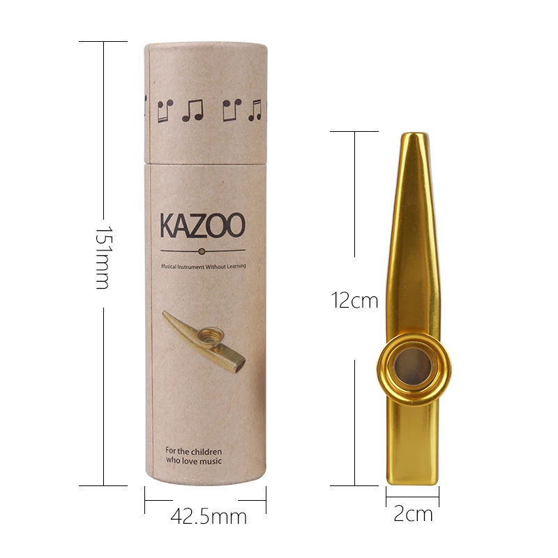 Dimensiones de Kazoo de metal con estuche de almacenamiento en 7 colores
