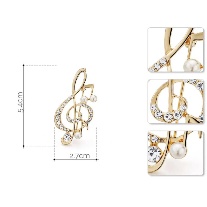 Detalles completos de la Broche Clave de Sol adornada con Strass y perlas