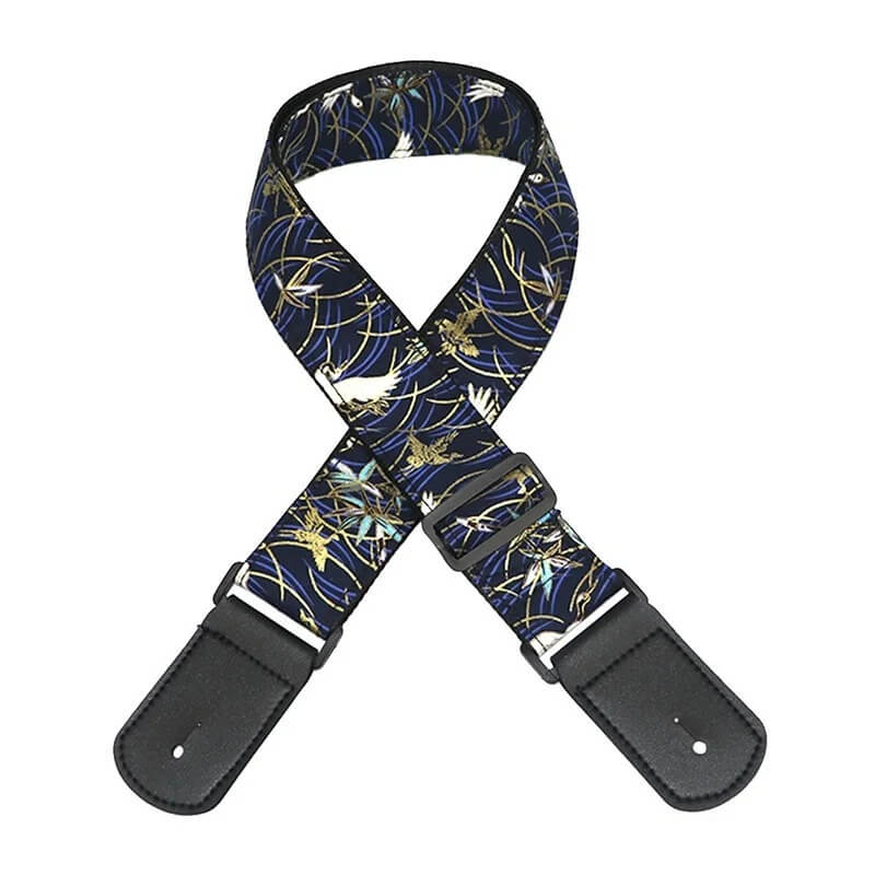 Correa de guitarra de inspiración japonesa con vuelo de grulla en color azul