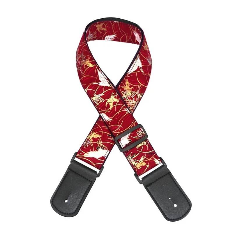 Correa de guitarra de inspiración japonesa con vuelo de grulla en color rojo