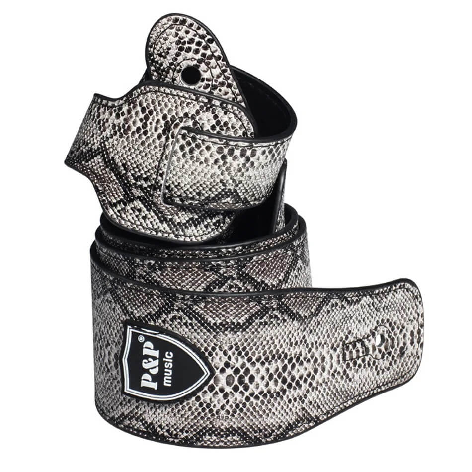 Correa de guitarra con patrón de piel de serpiente gris