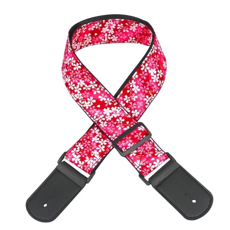 Correa de guitarra con patrón de pequeñas flores rosas Sakura
