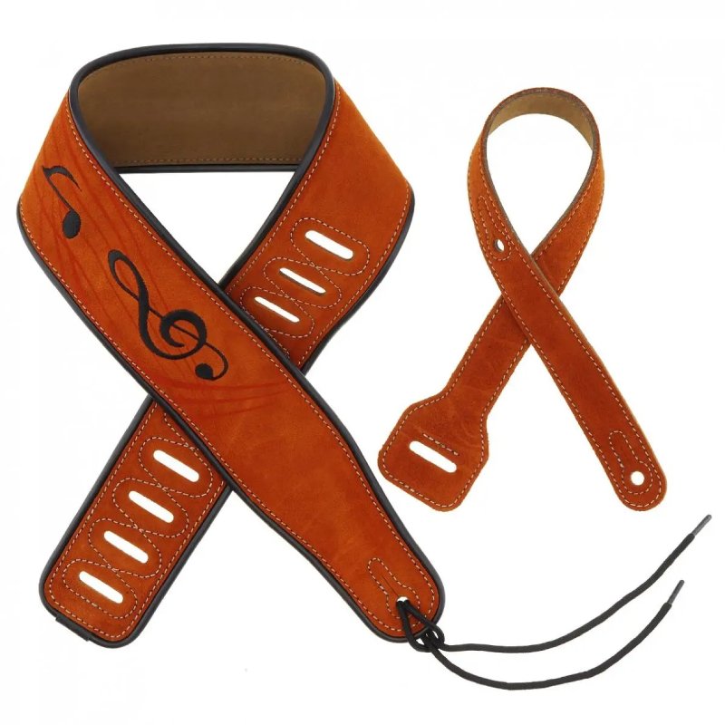 Magnífica Correa de Guitarra de Ante Beige con Motivo de Notas Musicales