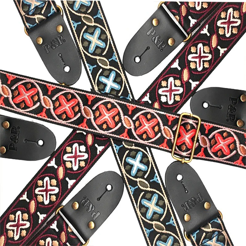 Correa de guitarra vintage con patrón bordado jacquard - 3 patrones para elegir