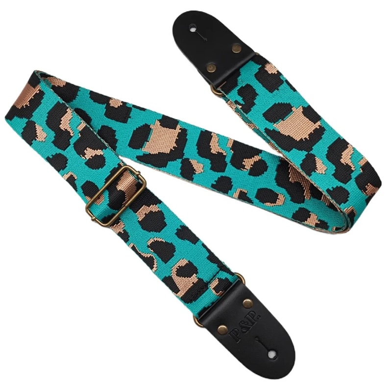 Correa de guitarra con estampado de leopardo - color turquesa
