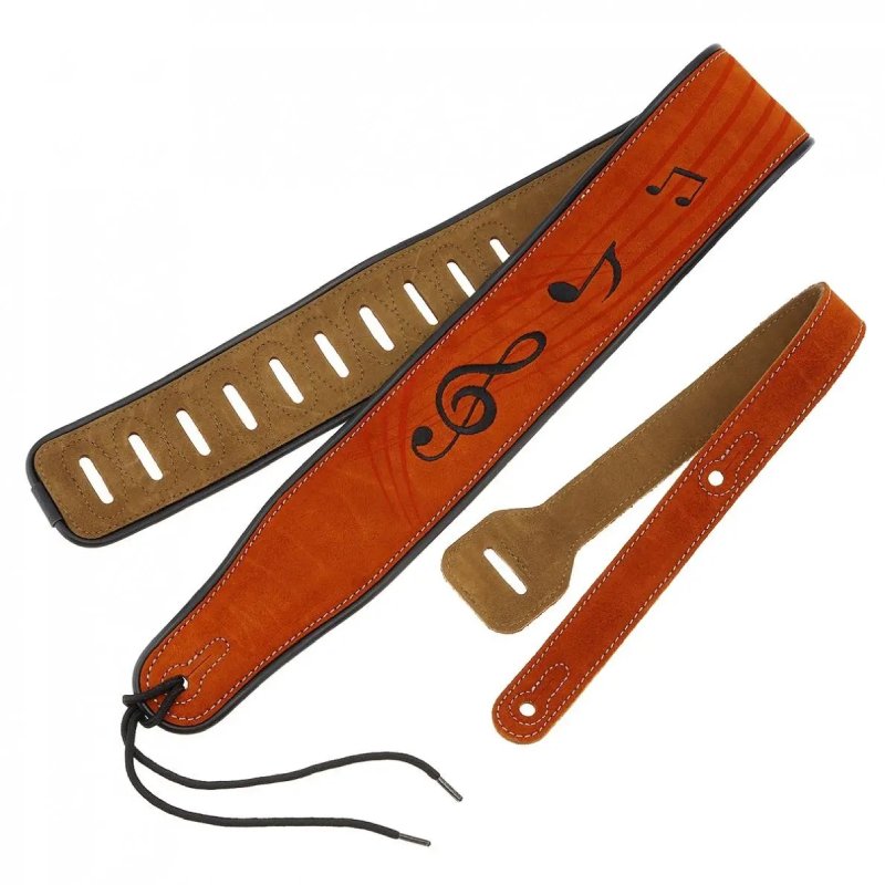 Correa de guitarra de ante beige con motivo de notas musicales