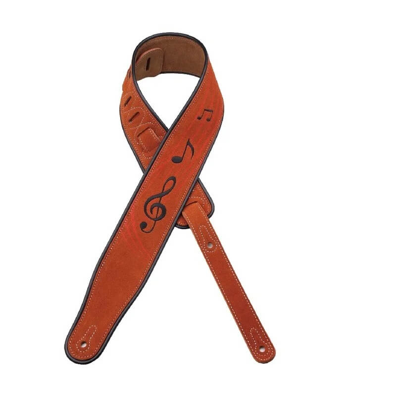 Correa de guitarra de ante beige con motivo de notas musicales