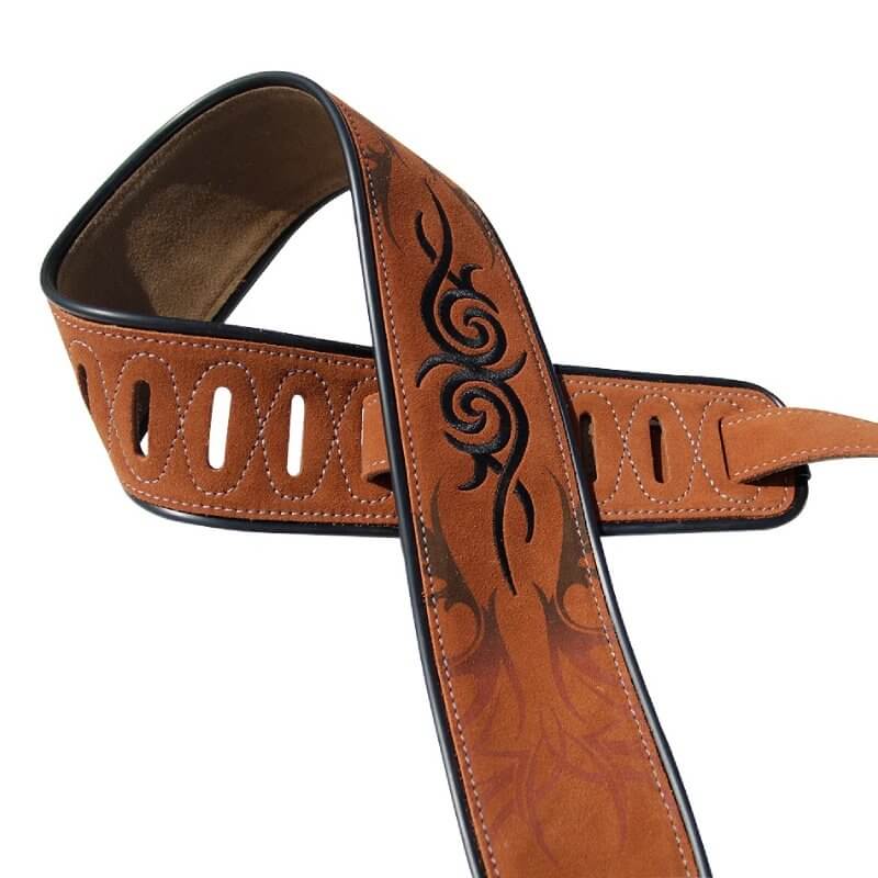 Correa de guitarra de ante marrón claro con motivo tribal
