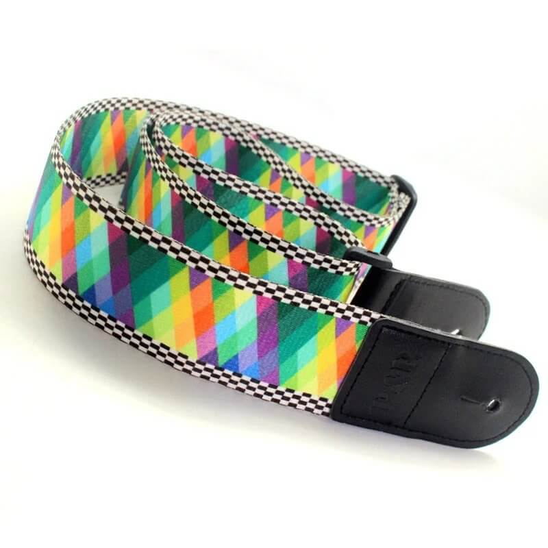 Correa de guitarra de poliéster con diseño de rombos multicolores