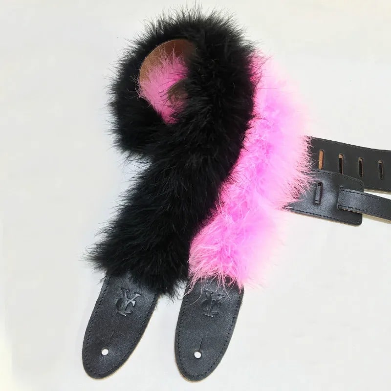 Correa de guitarra con plumas de boa en 2 colores a elegir