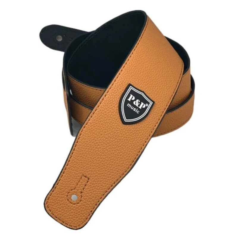 Correa de guitarra baja ajustable de cuero suave - color naranja amarillo