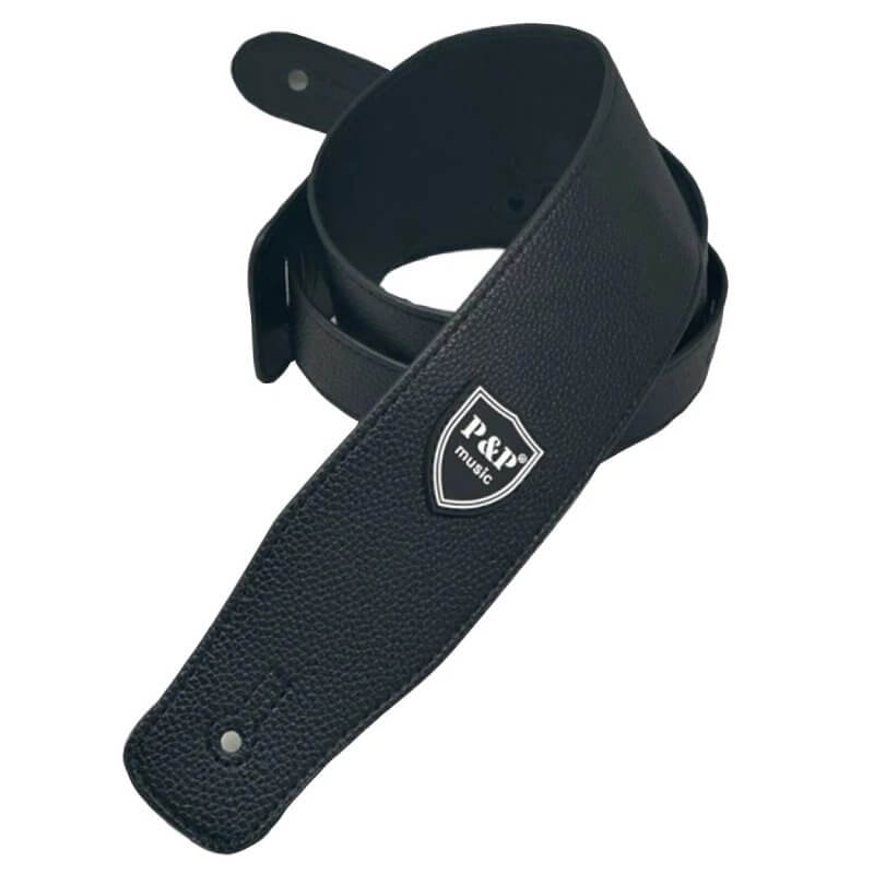 Correa de guitarra baja ajustable de cuero suave - color negro
