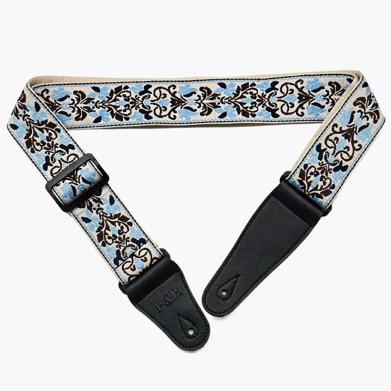 Correa de guitarra con estampado floral en azul y marrón