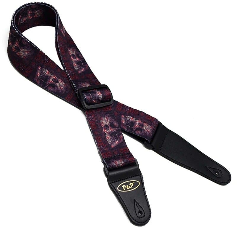 Correa de guitarra con estampado de calavera gótica