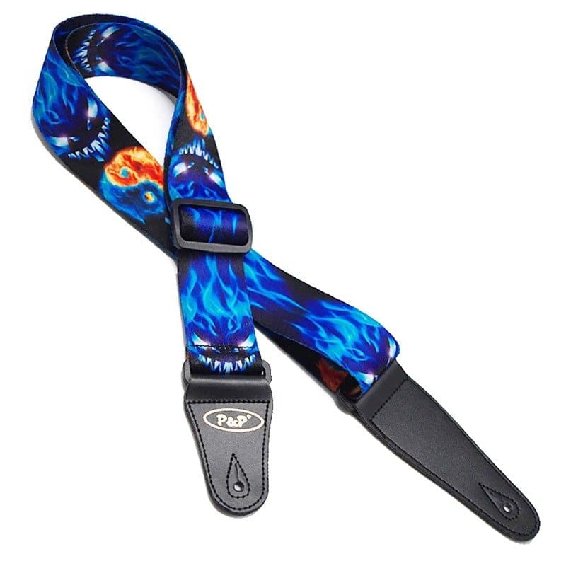 Correa de guitarra con estampado de calavera y monstruo brillante