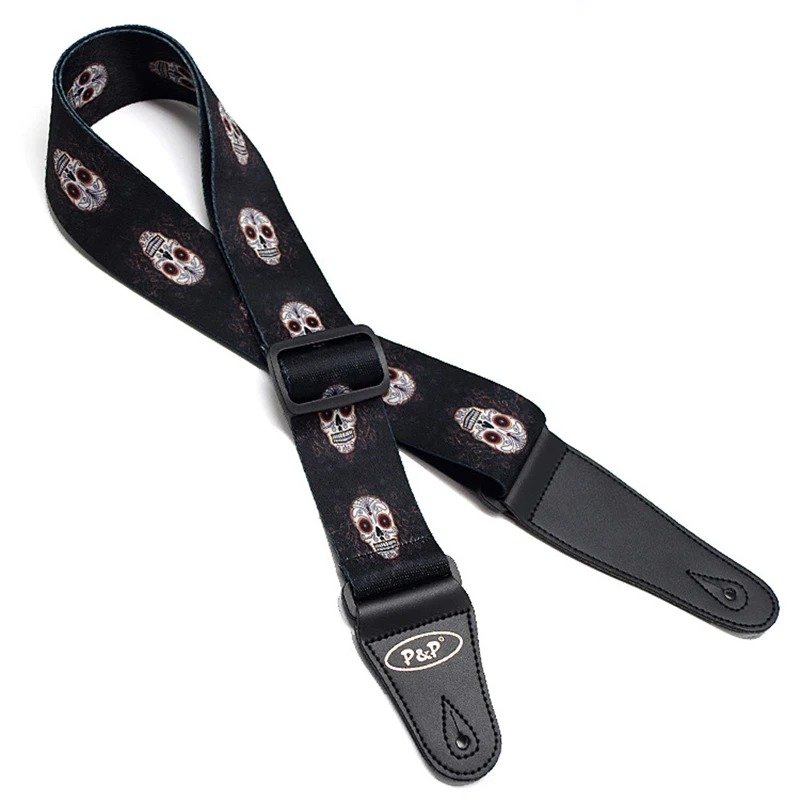 Correa de guitarra con estampado de calaveras, pequeñas calaveras mexicanas