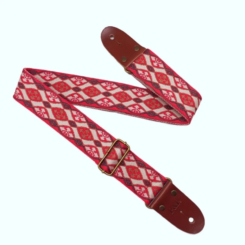 Correa de guitarra vintage con patrones jacquard rojos