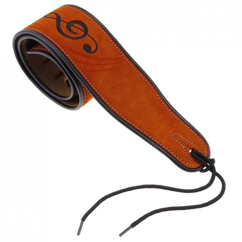 detalles completos Correa de Guitarra en Gamuza beige con motivo de Notas Musicales