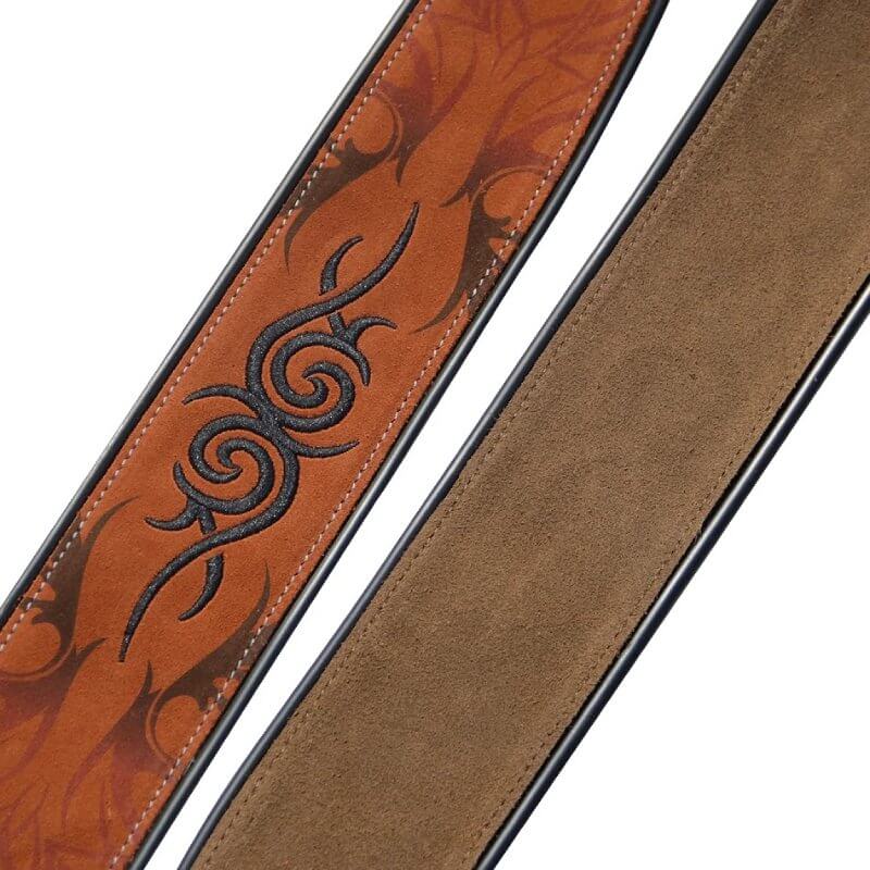 detalles de cuero Correa de Guitarra de Ante marrón claro con motivo Tribal
