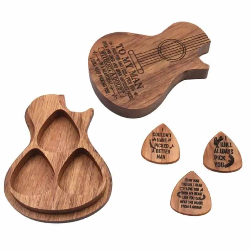 Cofre de Regalo de Púas de Guitarra y Caja de Púas en Madera Tallada