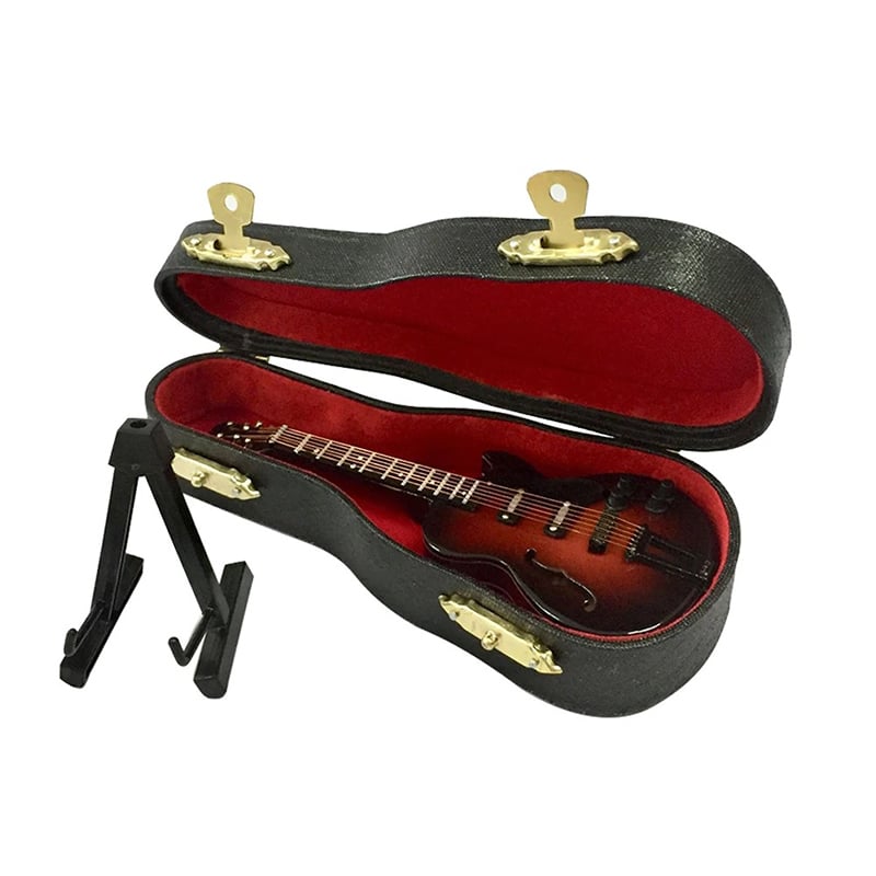 Detalles de Guitarra Folk Miniatura con estuche y soporte para guitarra
