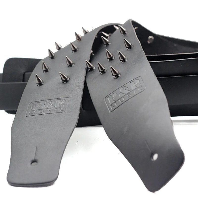 Detalles de Correa de Guitarra de Cuero con Tachuelas Cónicas para Metal Extremo