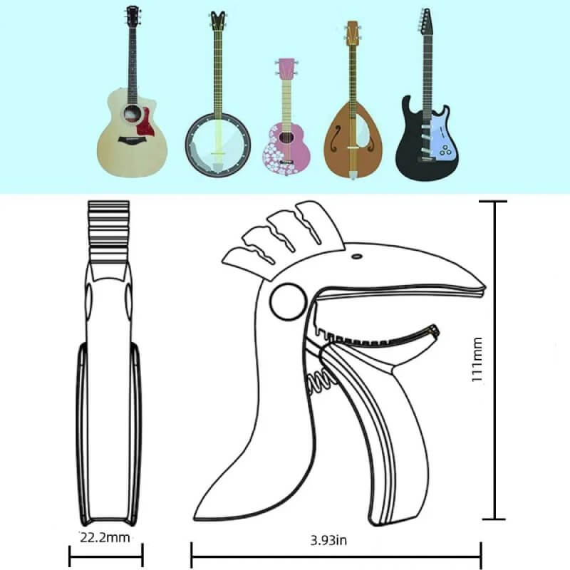 Detalles técnicos de la cejilla de metal de aleación de zinc en forma de Tucán - ¡2 colores a elegir!