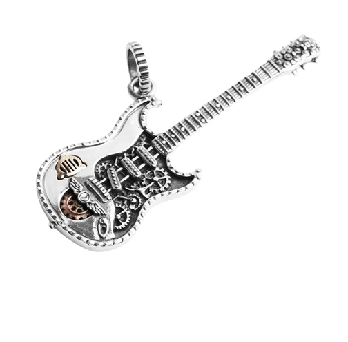Magnífico Colgante de Guitarra Rock en Plata 925 Auténtica