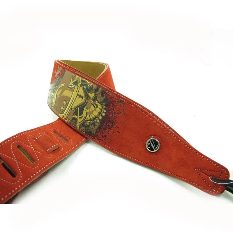 Correa de guitarra con diseño de calavera en cuero de alta calidad - Ajustable, flexible y duradera - Modelo beige