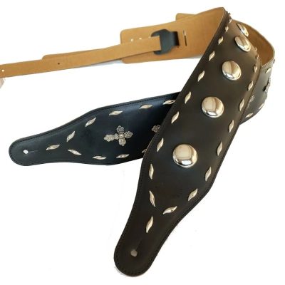 Correa de Guitarra de Cuero con Conchos y Cruces para Rock y Metal - modelo 2