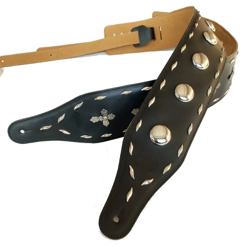 Correa de Guitarra de Cuero con Conchos y Cruces para Rock y Metal - modelo 2