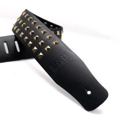 Correa de guitarra de cuero negro con tachuelas piramidales