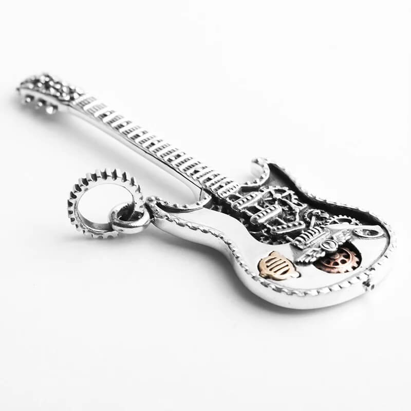Vista detallada de un Colgante de Guitarra Rock en Plata 925 Auténtica
