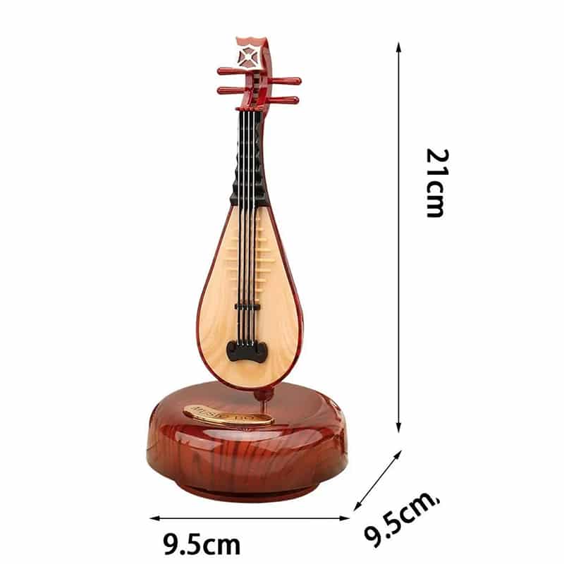 dimensiones de una miniatura de mandolina en una caja de música rotativa
