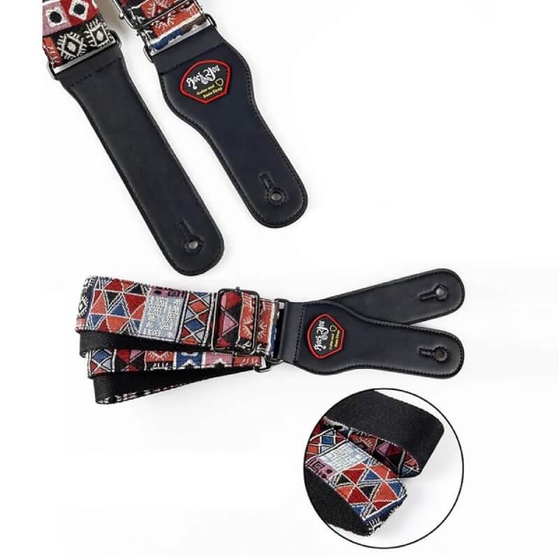 Detalles Completos de la Correa de Guitarra Vintage con Diseño Tribal de Patchwork