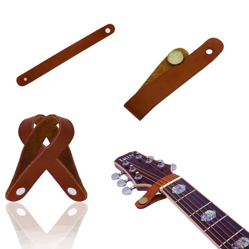 Detalles completos del soporte de correa de guitarra - Modelo en cuero marrón