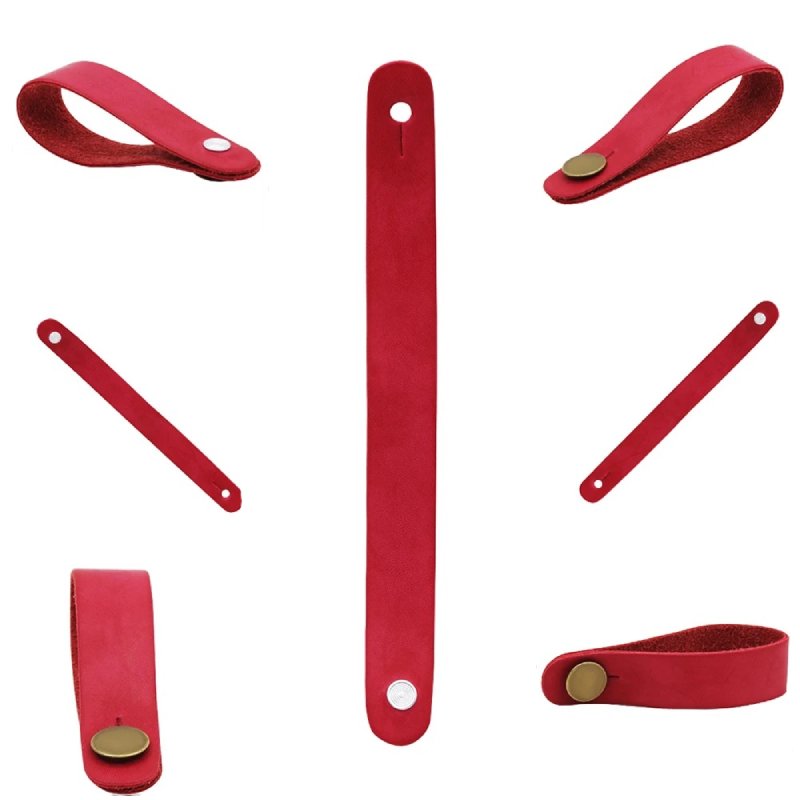 Detalles del soporte de correa de guitarra - Modelo en cuero rojo