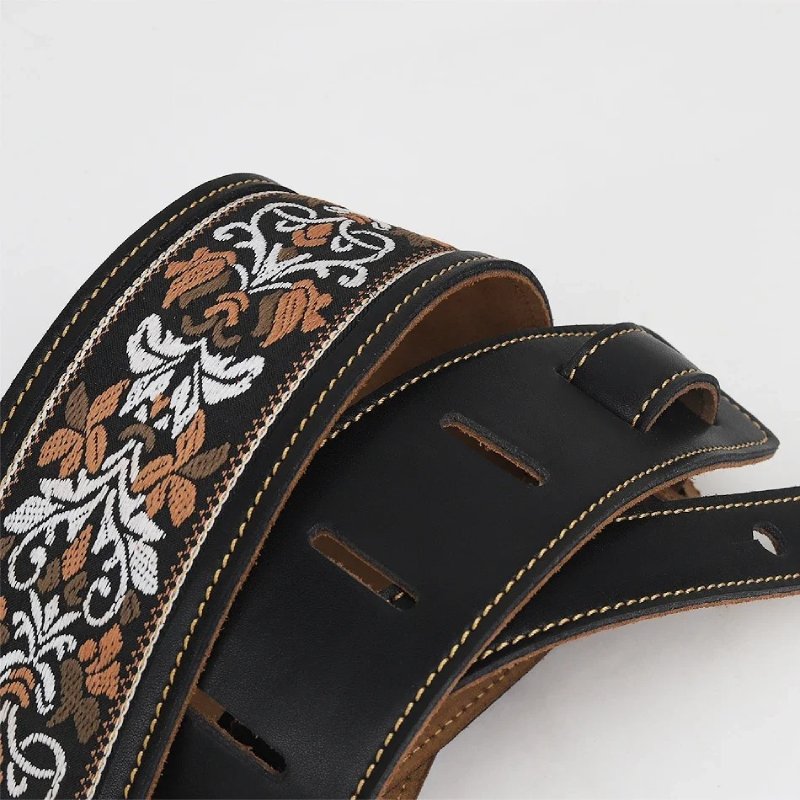Correa de Guitarra de Cuero Genuino con Flor de Lis Barroca - modelo 1