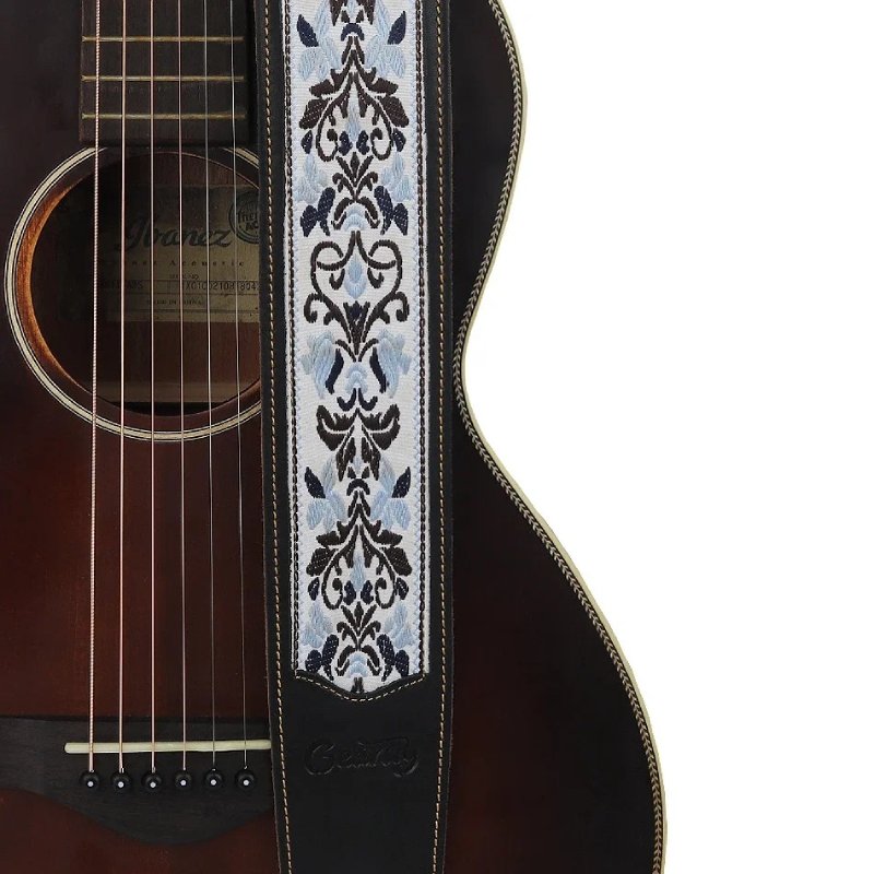 Correa de Guitarra de Cuero Genuino con Flor de Lys Barroca - modelo 2