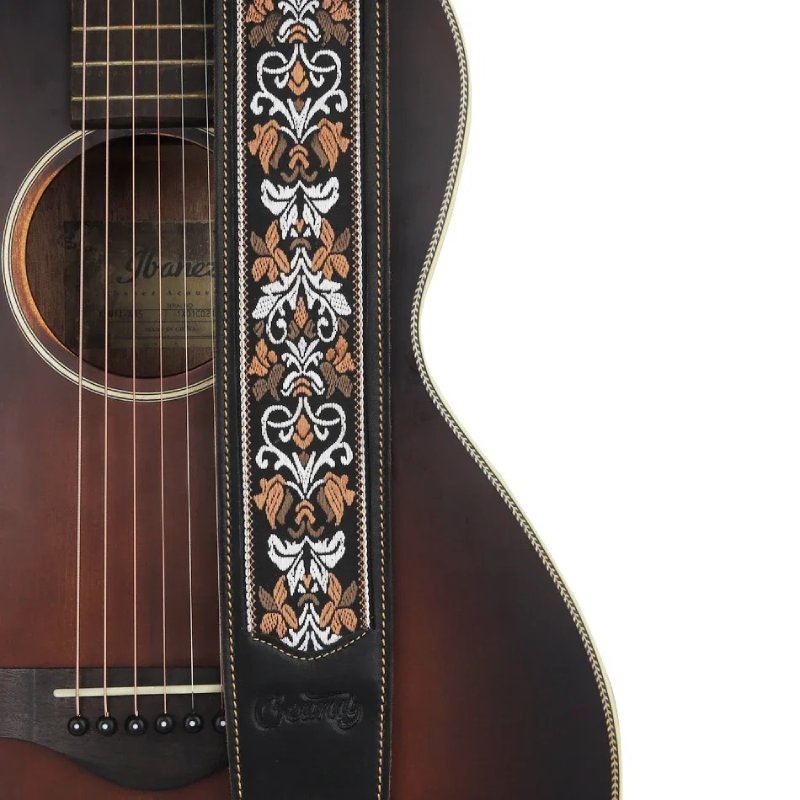 Correa de Guitarra de Cuero Genuino con Flor de Lis Barroca