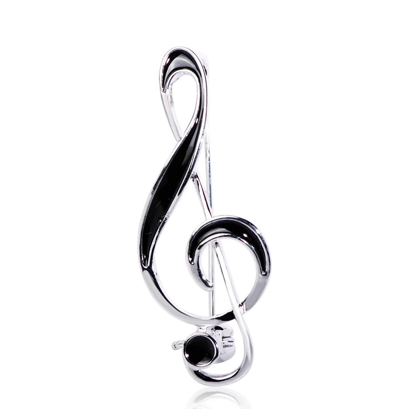 Broche de Clave de Sol en esmalte - color plata