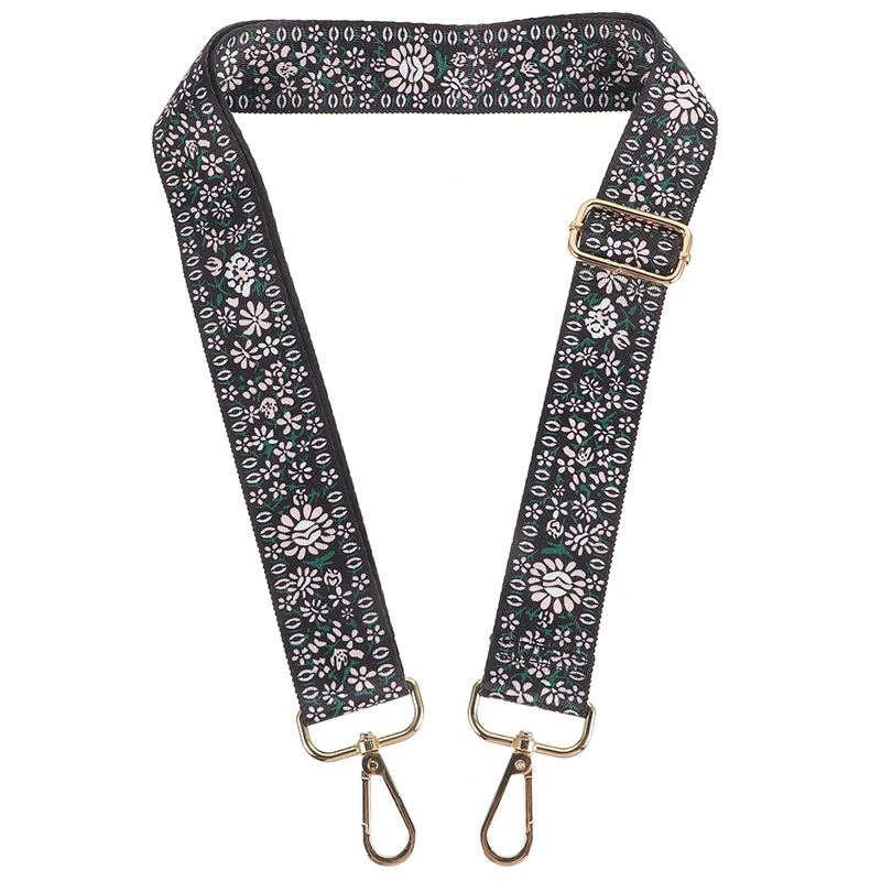 Correa de Banjo Bordada con Diseño Floral en Negro