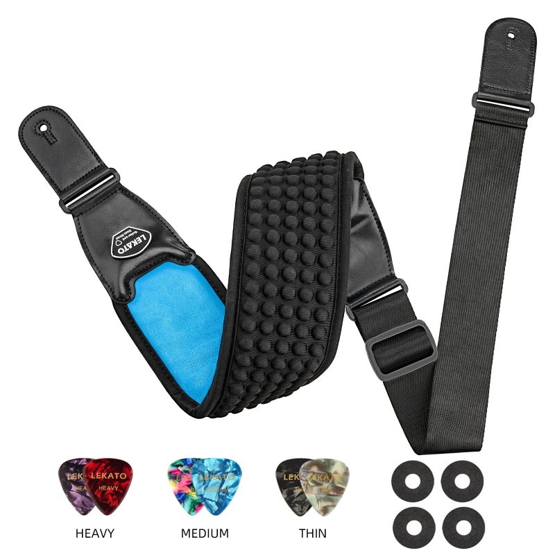 Correa azul claro ergonómica para guitarra baja con almohadillas 3D