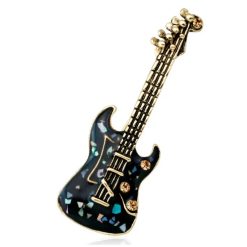 Broche esmaltada de alfileres en forma de guitarra eléctrica de color nácar negro