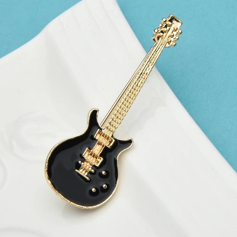 Broche esmaltada de guitarra eléctrica de color negro y oro