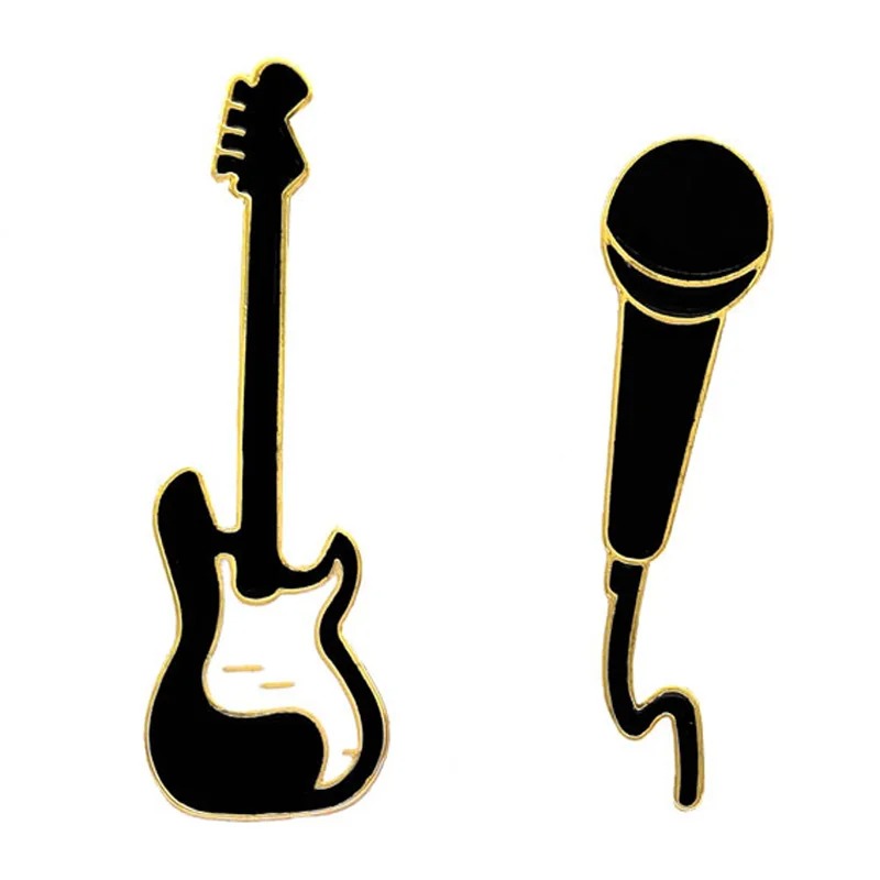 detalles completos del Broche Esmaltado Pins de Guitarra Eléctrica y Micrófono
