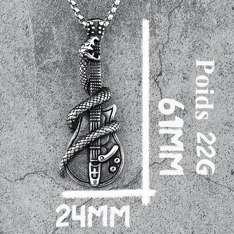 Dimensiones del Colgante de Guitarra de Rock Heavy Metal con una Guitarra Envuelta por una Serpiente